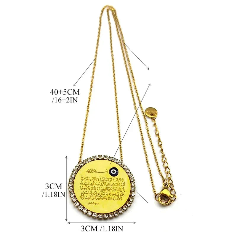 Long necklace for women with Arabic Ayatul Kursi Islamic Muslim amulet pendant