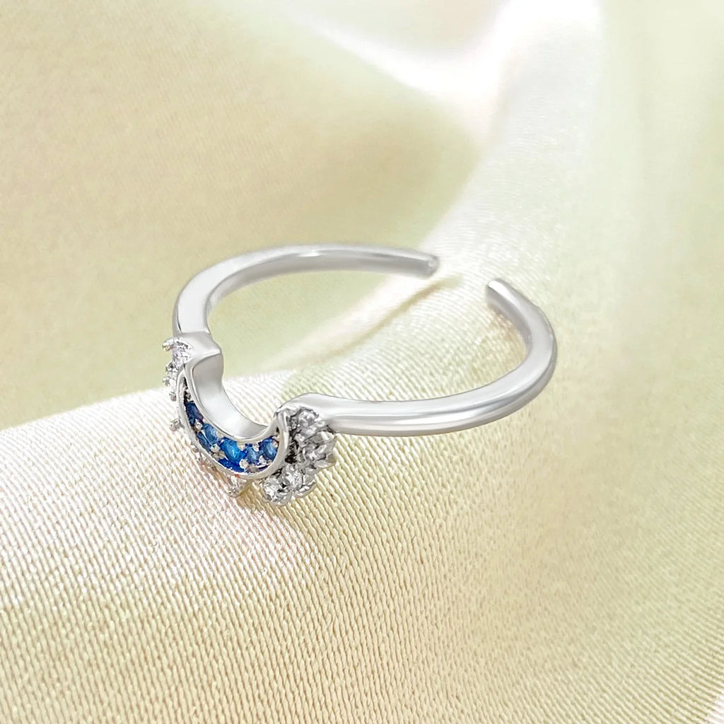 Set of 2 Moon or Sun Zircon Rings for Couples
