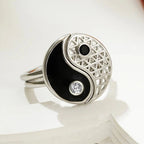 Set of 2 Yin Yang Rings with Zirconia