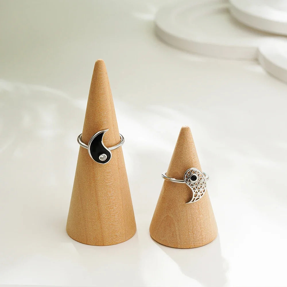 Set of 2 Yin Yang Rings with Zirconia