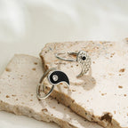 Set of 2 Yin Yang Rings with Zirconia