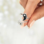 Set of 2 Yin Yang Rings with Zirconia