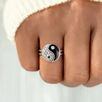 Set of 2 Yin Yang Rings with Zirconia