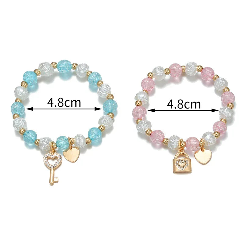 Set of 2 key and padlock bracelets