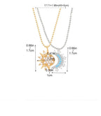 Set of 2 Necklaces with Moon or Sun Zircon Pendant for Couples