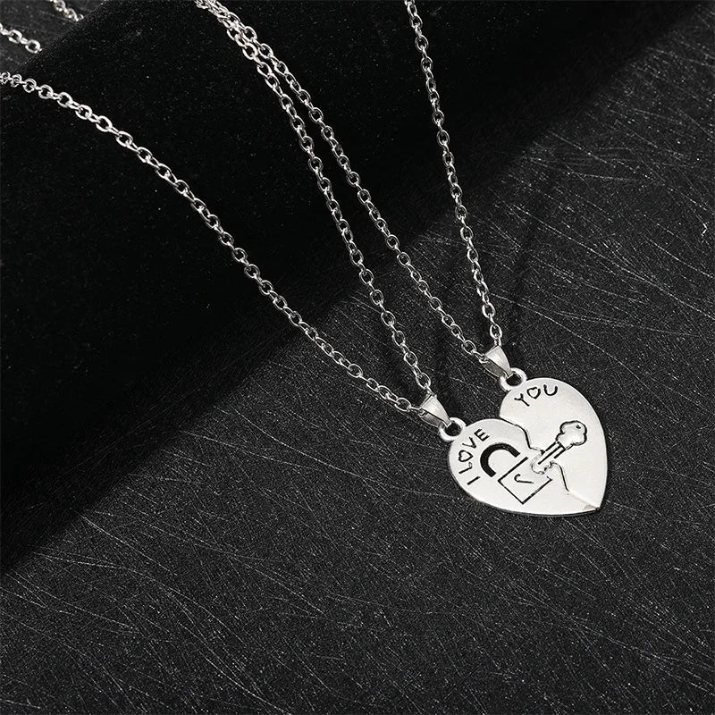 Set of 2 Necklaces with Half-Heart "I Love You" Pendants for Couples