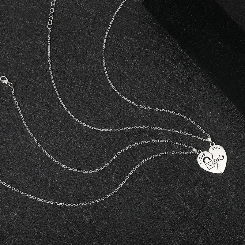 Set of 2 Necklaces with Half-Heart "I Love You" Pendants for Couples