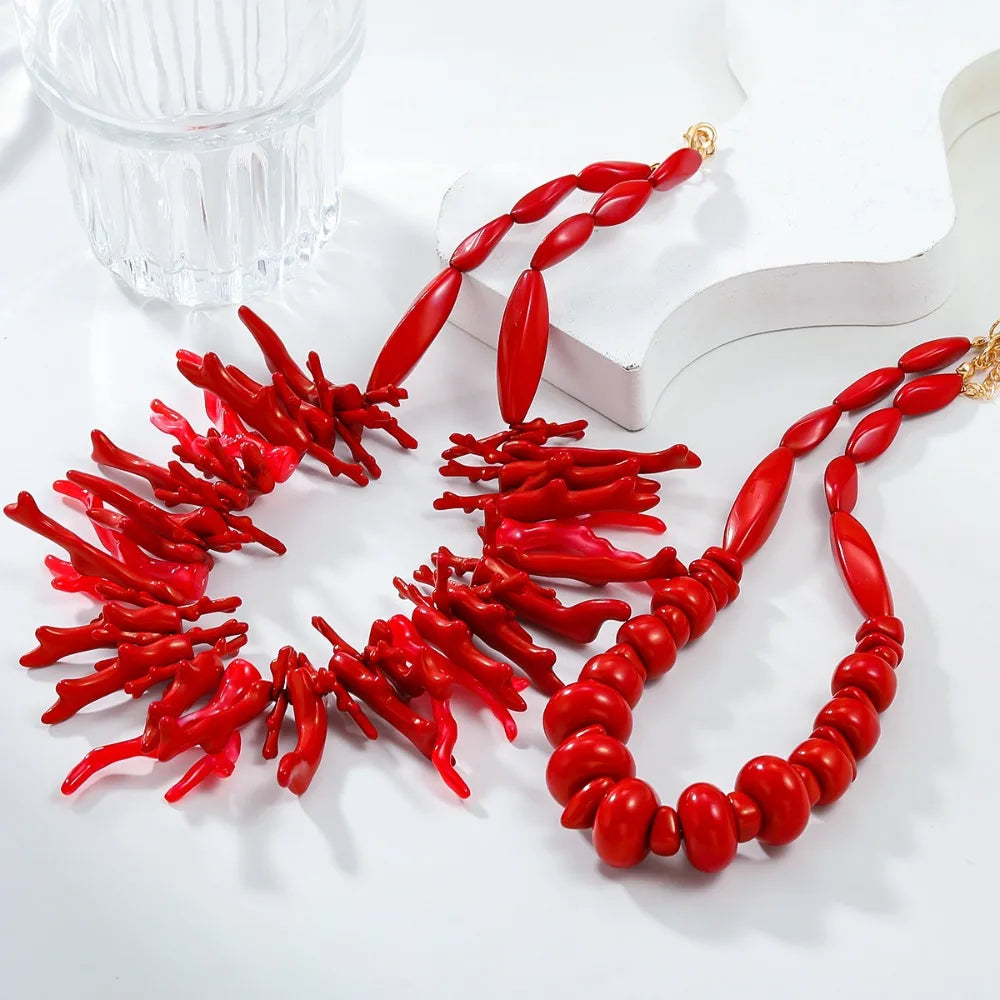 Set of 2 red coral necklaces
