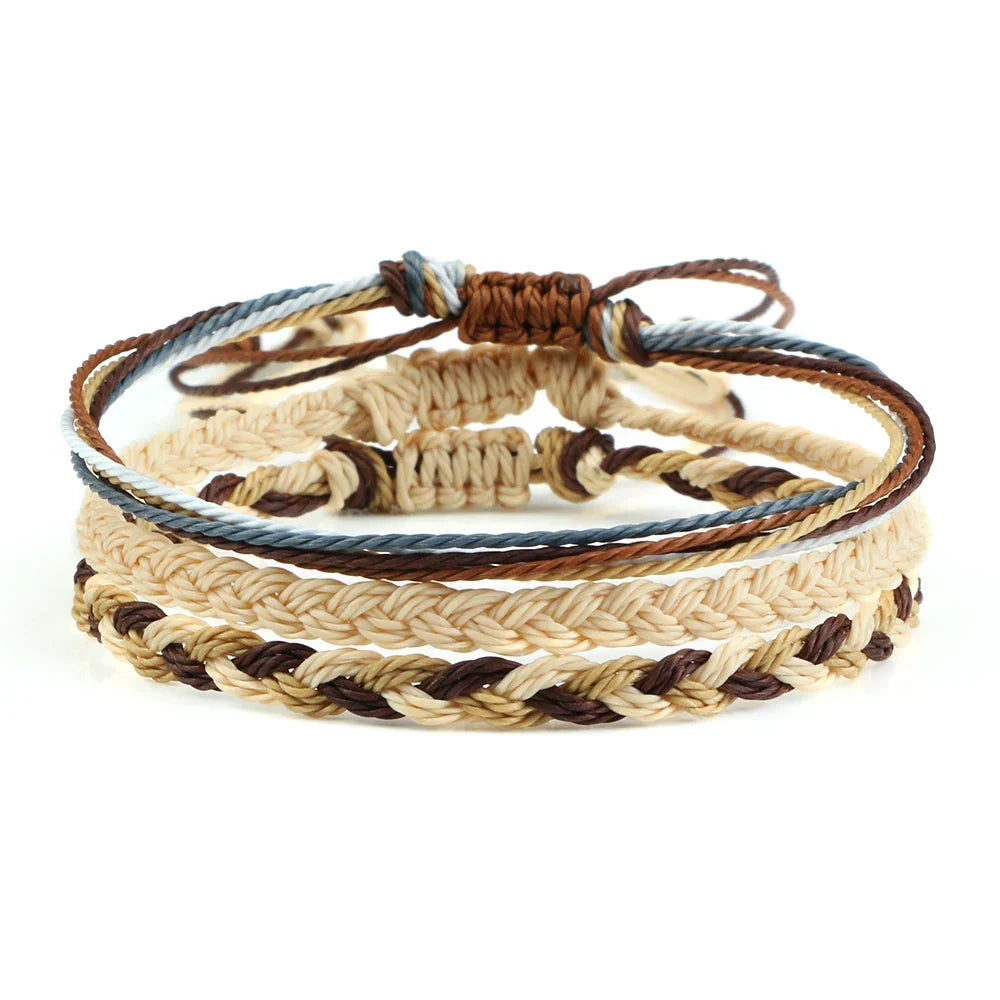 Set of 3 Waterproof Braided Brazilian Bracelets beige