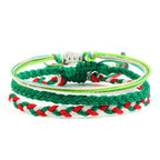 Set of 3 Waterproof Braided Brazilian Bracelets green and red 