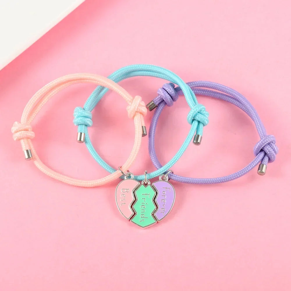 Set of 3 Cord Bracelets for a Trio of Best Friends silver