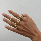 Set of 4 shell and starfish rings in gold