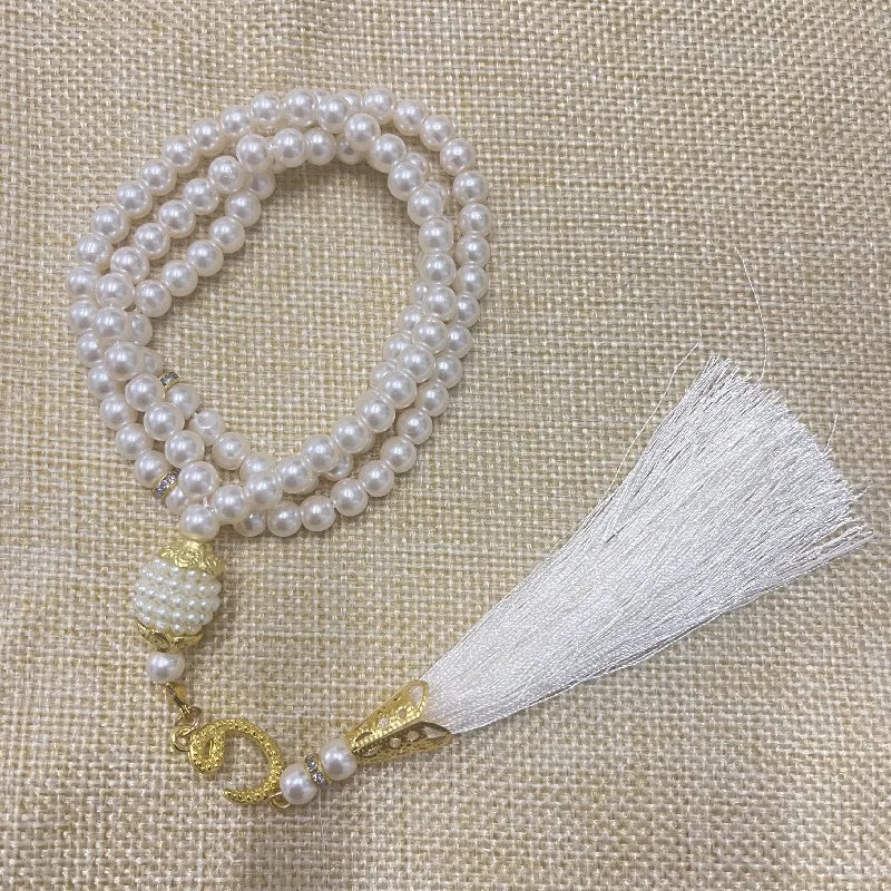 Misbaha 99 Beads - Islamic Prayer Beads with Tassel white
