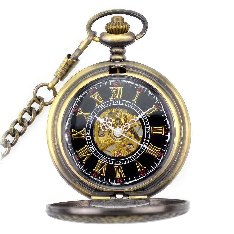 Steampunk Pocket Watch with Wolf Flip Cover