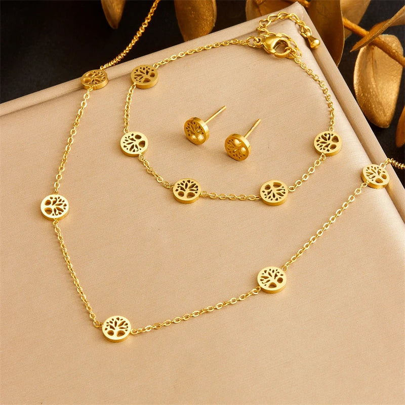 Tree of Life Jewelry Set Necklace, Bracelet, and Earrings