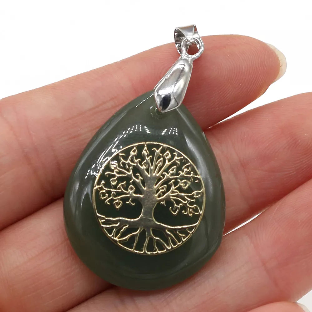 Natural Stone Sphere Tree of Life Pendant
