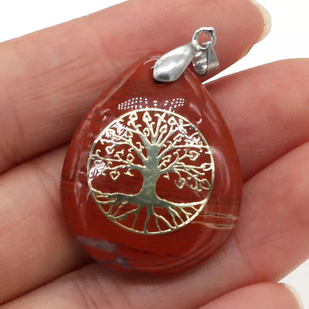 Natural Stone Sphere Tree of Life Pendant