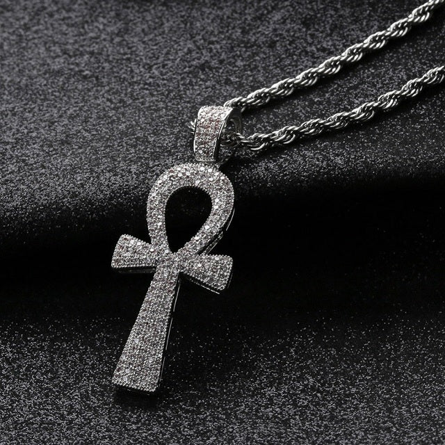 Silver-tone Egyptian ankh cross pendant