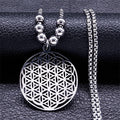 Dawapara Silver Life Flower Pendant Beaded Mandala Necklace for Men and Women