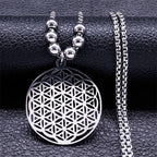 Dawapara Silver Life Flower Pendant Beaded Mandala Necklace for Men and Women