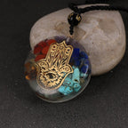 Orgonite Stone Pendant & Necklace for Men and Women, Protection, Meditation, Hamsa Hand