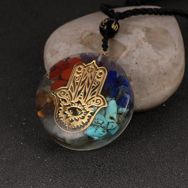 Orgonite Stone Pendant & Necklace for Men and Women, Protection, Meditation, Hamsa Hand