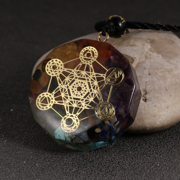 Orgonite Stone Pendant & Necklace for Men and Women, Protection, Meditation, Metatron Tree of Life