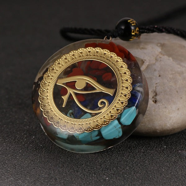 Orgonite Stone Pendant & Necklace for Men and Women, Protection, Meditation, Eye of Horus