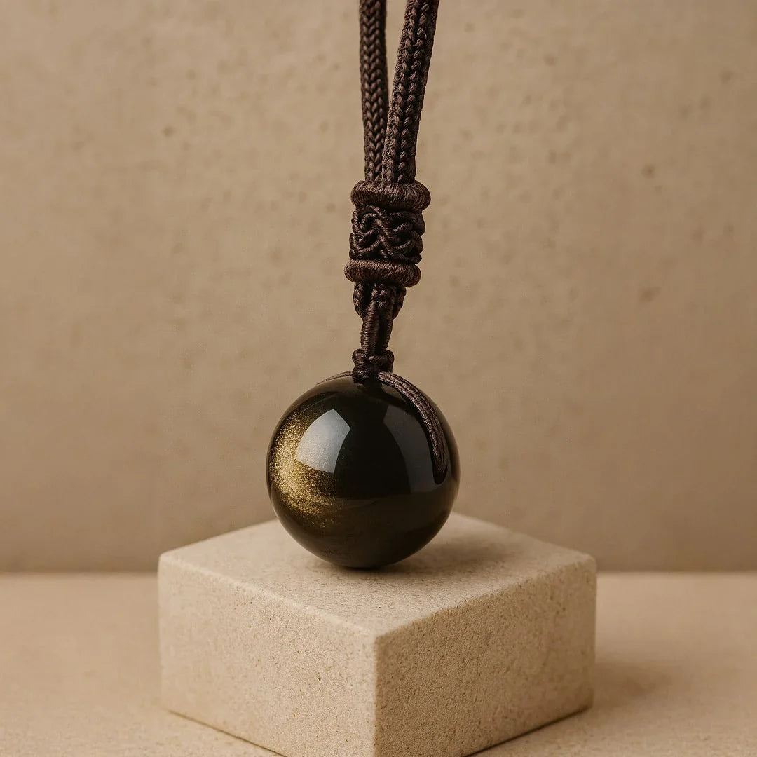 "Sphere" Pendant in Golden Obsidian Energy Shield 