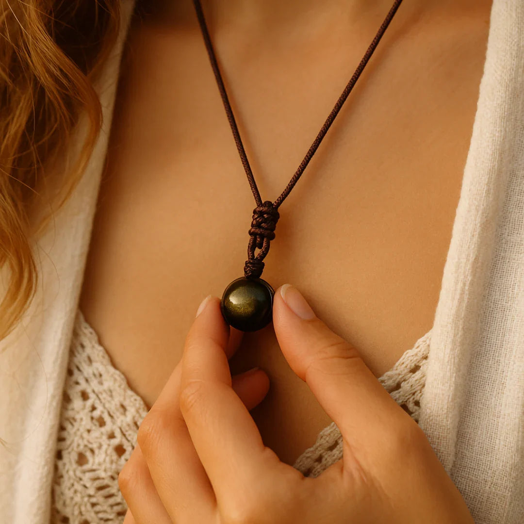 "Sphere" Pendant in Golden Obsidian Energy Shield 