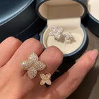 Set of 2 Flower Ring Bands in Gold Zircon
