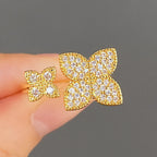 Set of 2 Flower Ring Bands in Gold Zircon