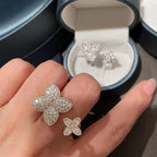 Set of 2 Flower Ring Bands in Silver Zircon